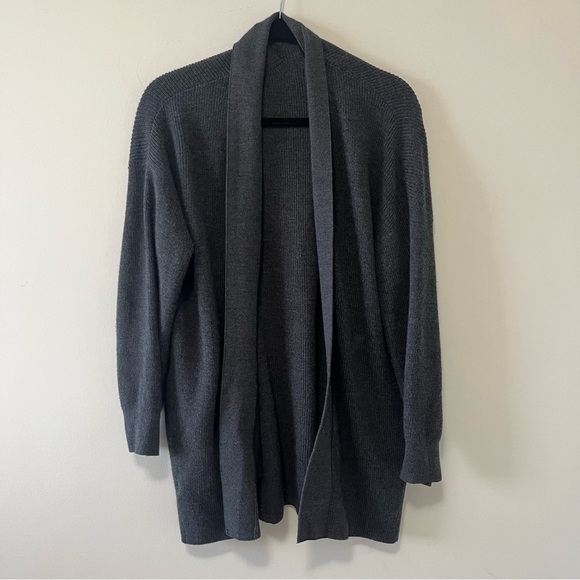 Lululemon Merino Wool-Blend Ribbed Long Wrap Sweater in Heather Black - Picture 5 of 9